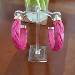 Cherry Red Leatherette Braided Hoop Earrings